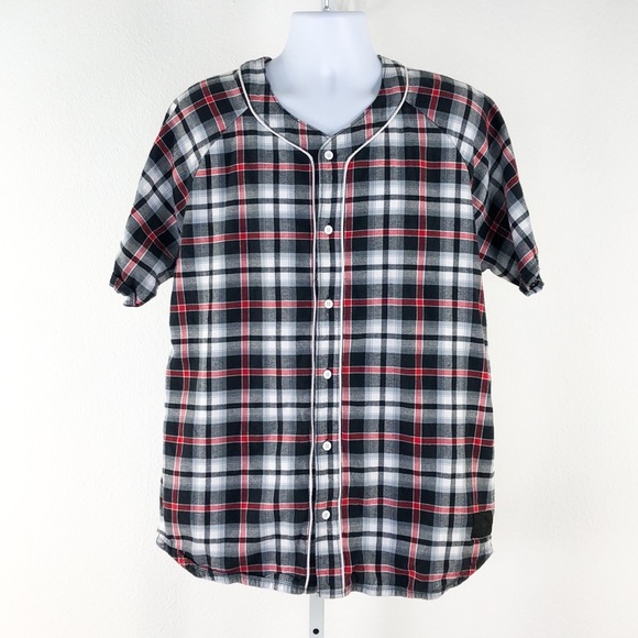 on the byas Other - On The Byas Plaid V-Neck Short Sleeve Button Front